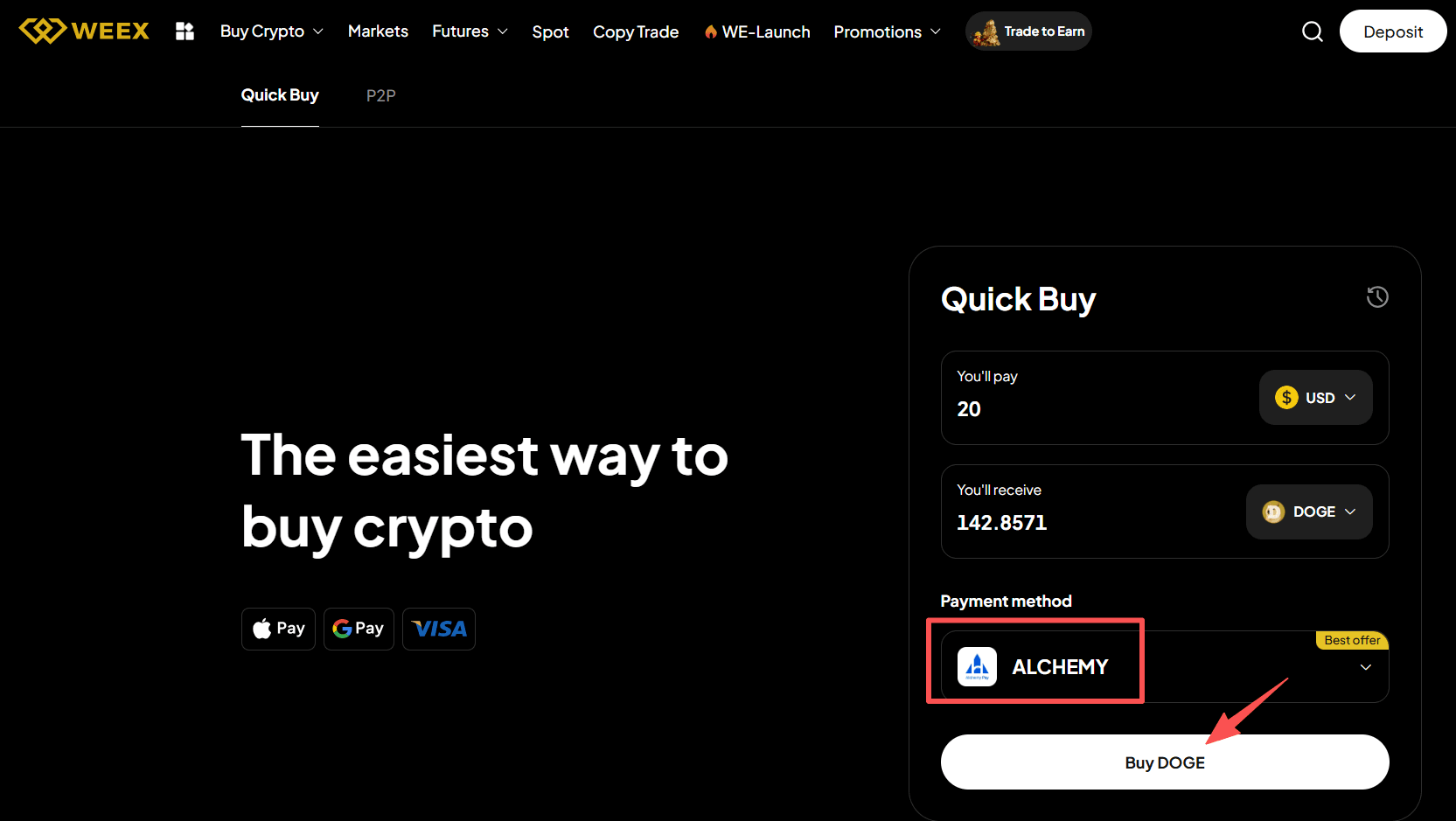 مرحله ۳: چگونه میتوان دوج کوین (DOGE) را با دلار آمریکا از طریق صرافی ویکس (WEEX OTC) خریداری کرد؟ نسخه وب