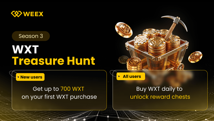 WEEX Token (WXT) Schatzsuche S3: Handeln Sie täglich mit WXT, laden Sie Freunde ein und teilen Sie mehr WXT-Prämien.